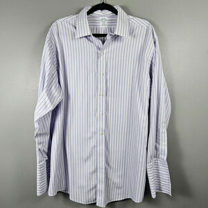 Brooks Brothers Regent Non iron French Cuff Shirt 17.5 33 Purple White Stripe